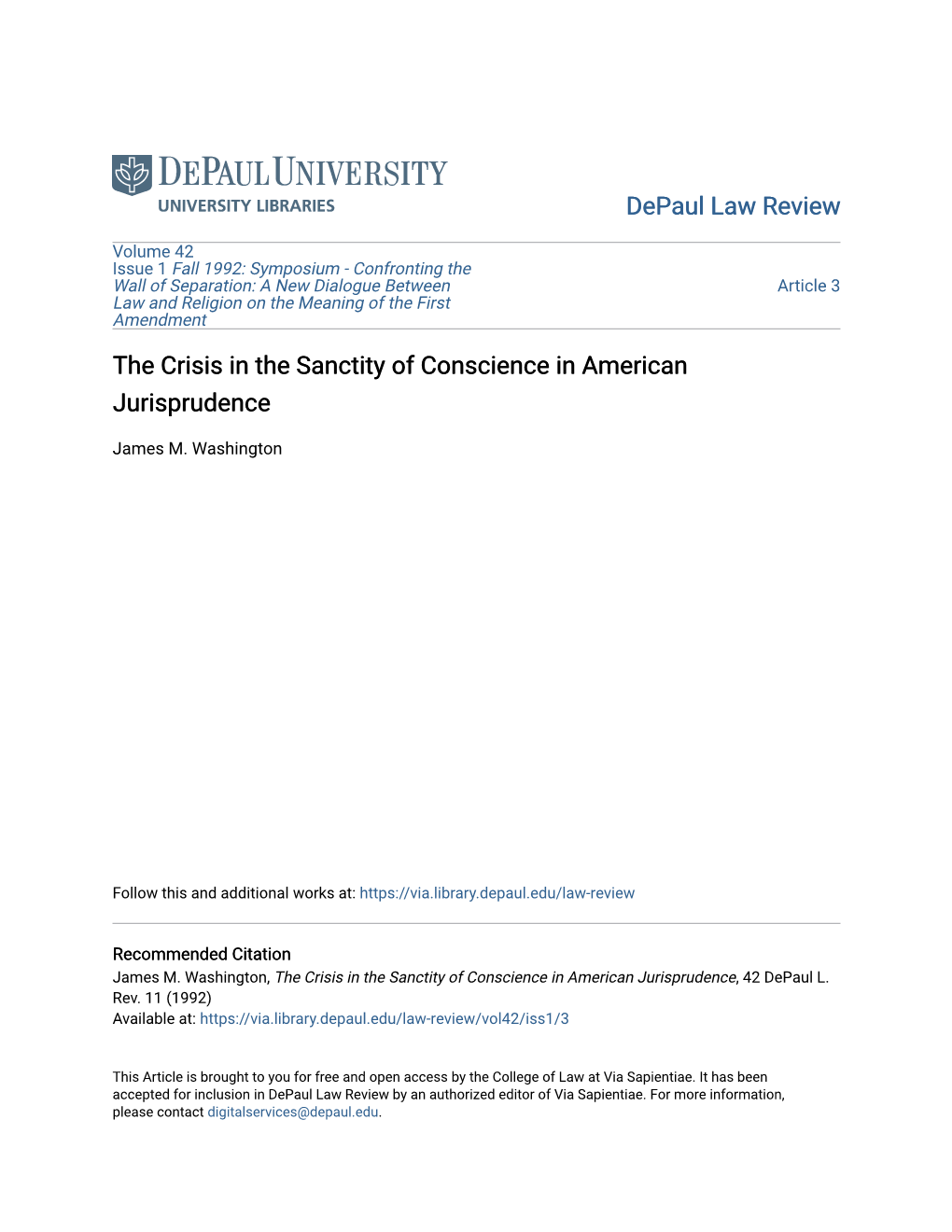 The Crisis in the Sanctity of Conscience in American Jurisprudence