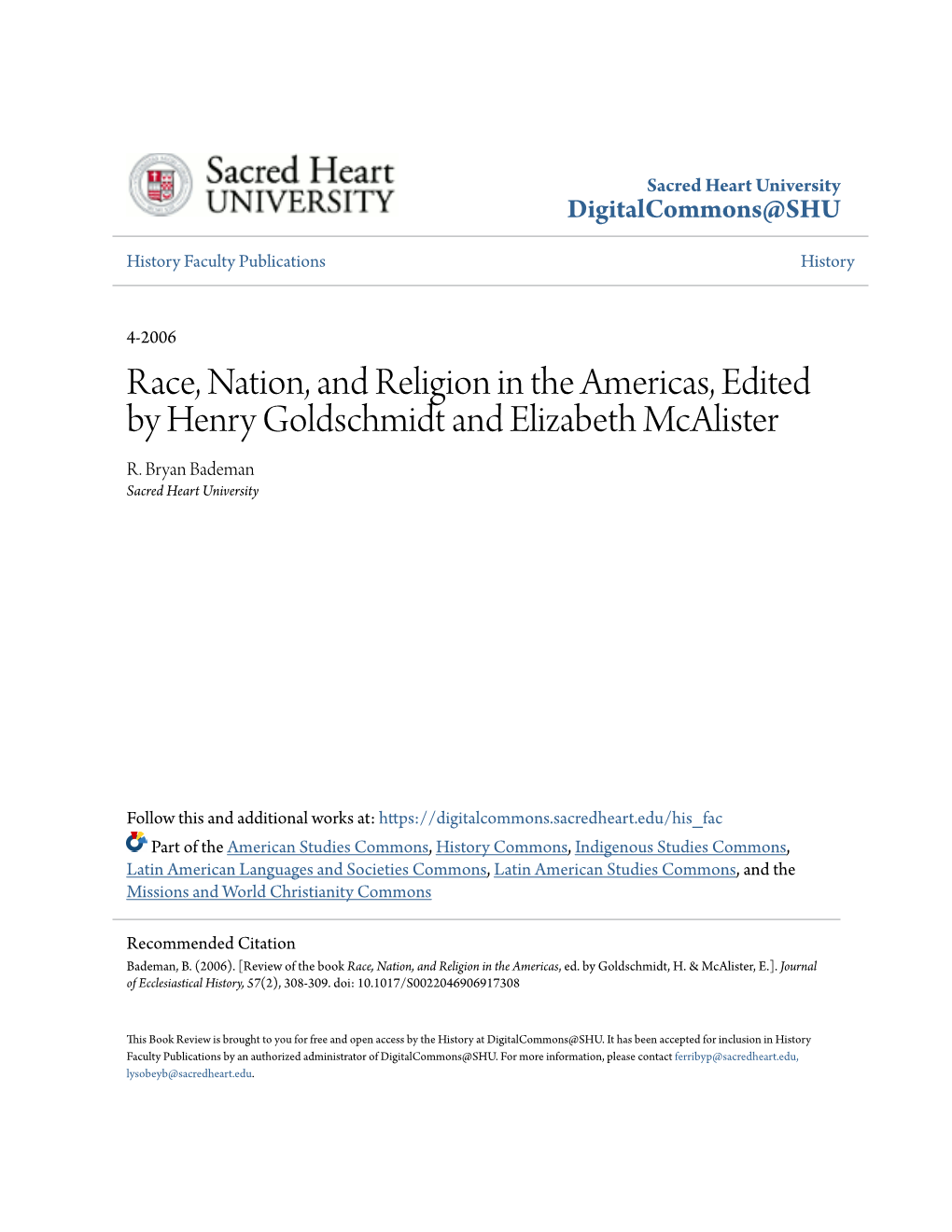Race, Nation, and Religion in the Americas, Edited by Henry Goldschmidt and Elizabeth Mcalister R