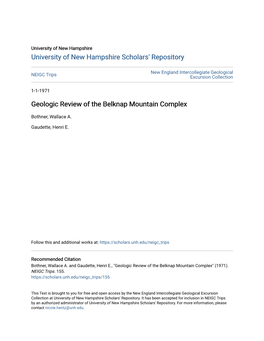 Geologic Review of the Belknap Mountain Complex