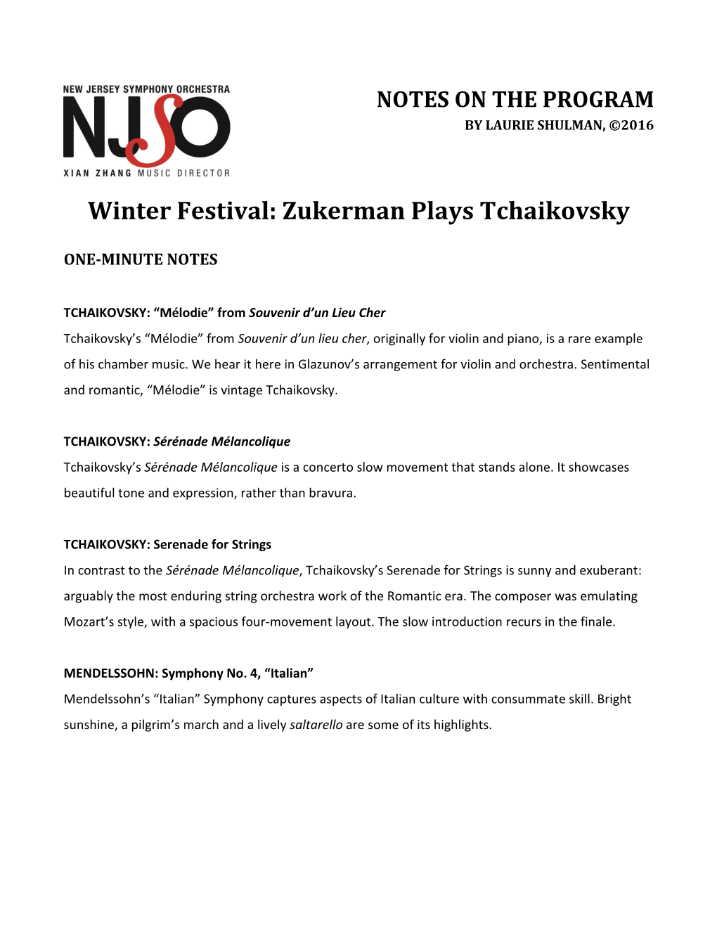 Zukerman Plays Tchaikovsky
