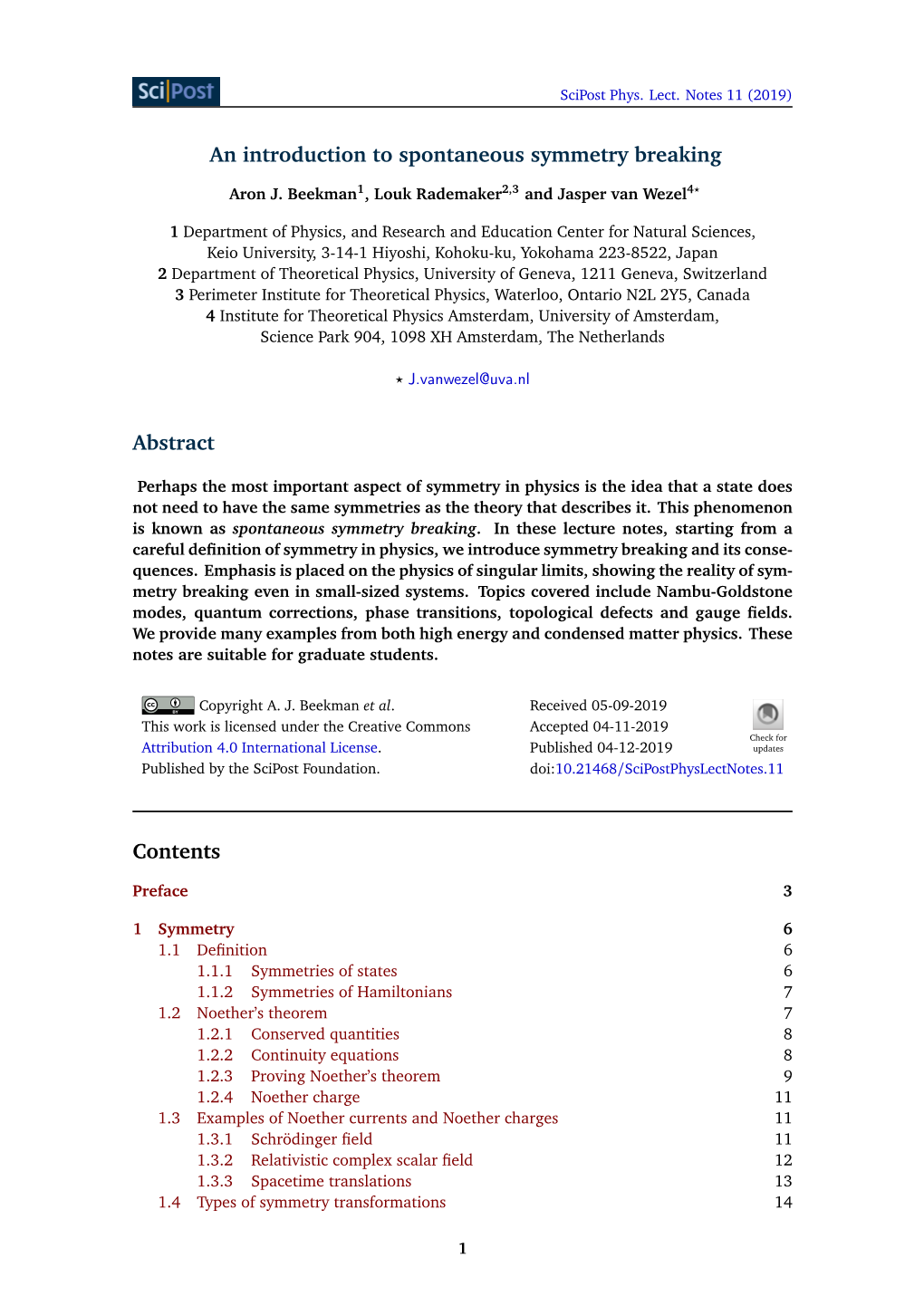 An Introduction to Spontaneous Symmetry Breaking