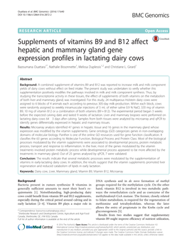 Supplements of Vitamins B9 and B12 Affect Hepatic and Mammary Gland