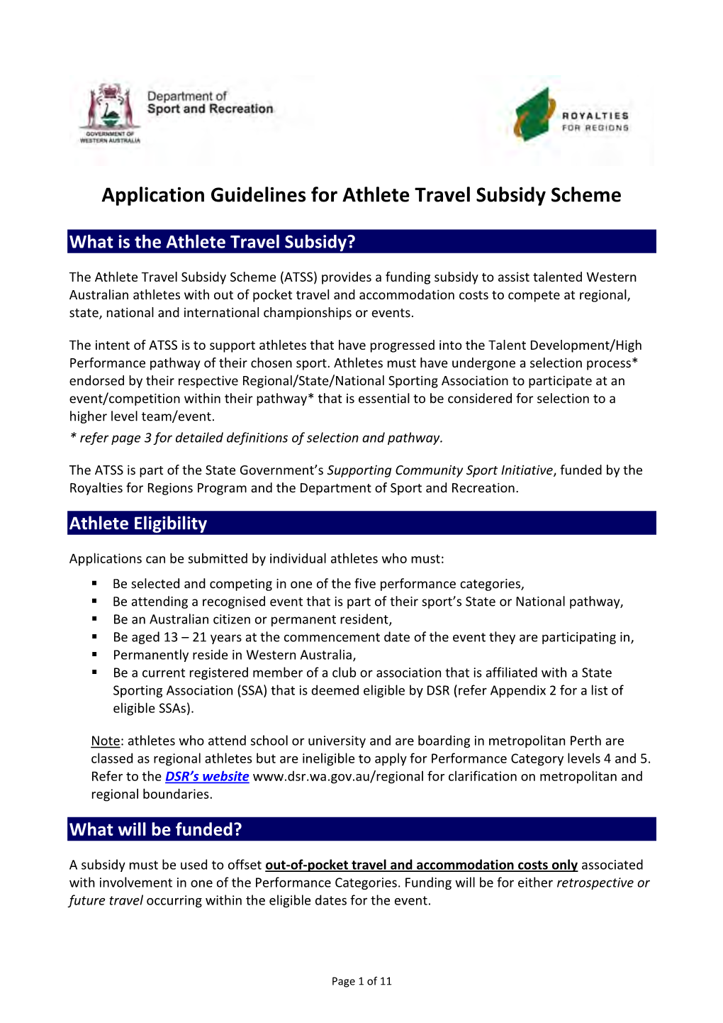 Application Guidelines for Athlete Travel Subsidy Scheme