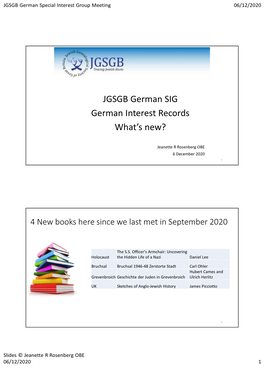 JGSGB German SIG German Interest Records What's New?