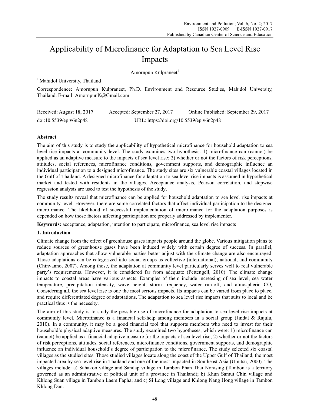 Applicability of Microfinance for Adaptation to Sea Level Rise Impacts