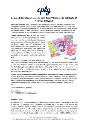 Gemma International Joins As Care Bears™ Licensee to Celebrate 35