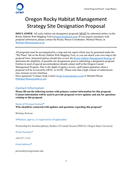 Oregon Rocky Habitat Management Strategy Site Designation Proposal