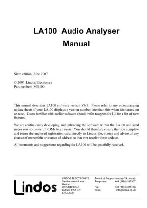 LA100 Audio Analyser Manual