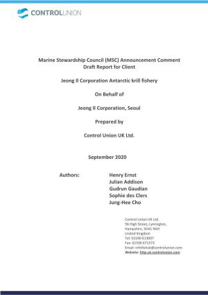 (MSC) Announcement Comment Draft Report for Client Jeong Il