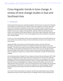 A Review of Tone Change Studies in East and Southeast Asia