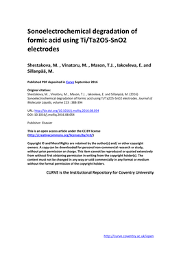 Sonoelectrochemical Degradation of Formic Acid Using Ti/Ta2o5-Sno2 Electrodes