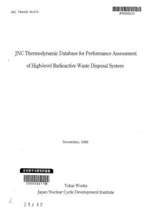 JNC Thermodynamic Database for Performance Assessment of High-Level Radioactive Waste Disposal System