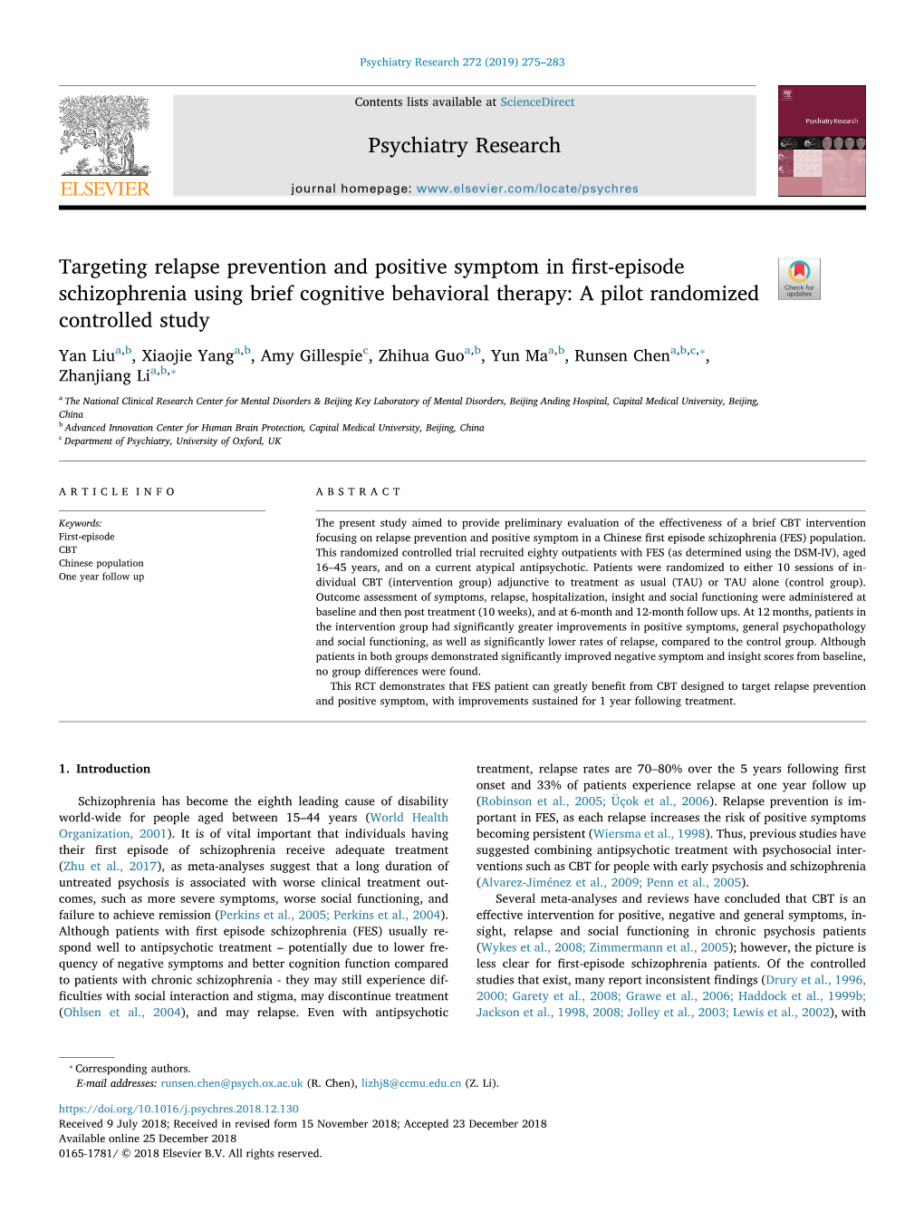 Targeting Relapse Prevention and Positive Symptom in First-Episode