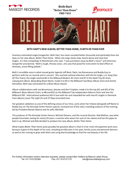 Beth Hart Press Release
