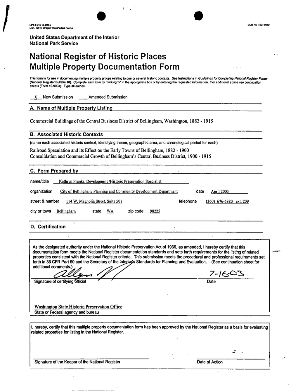 National Register of Historic Places Multiple Property Documentation Form