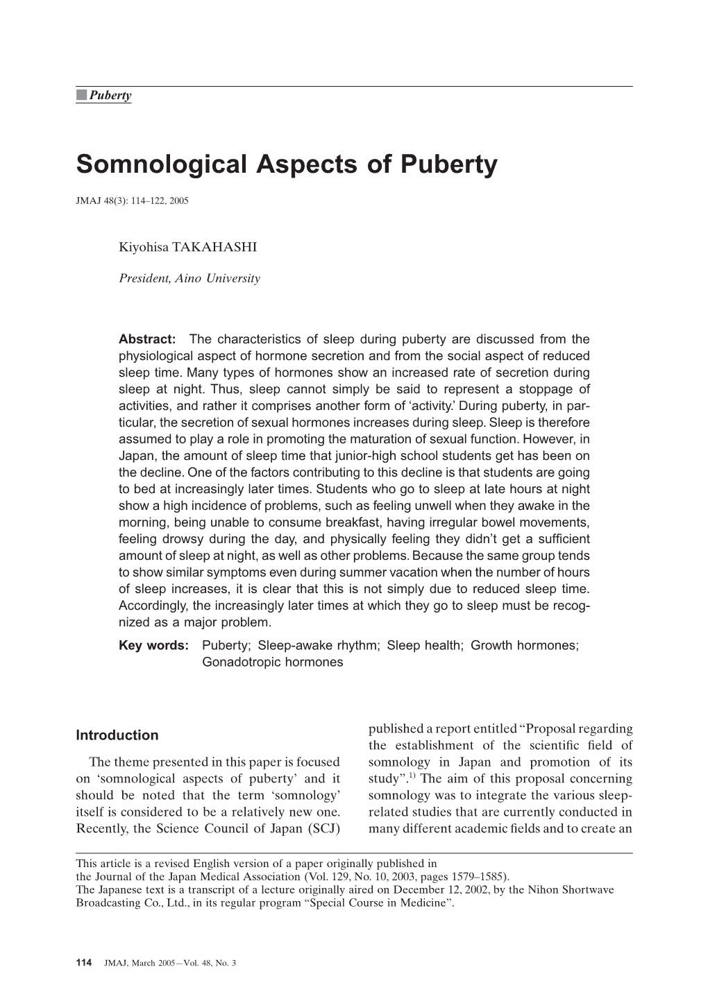 Somnological Aspects of Puberty