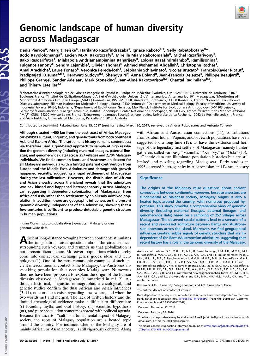 Genomic Landscape of Human Diversity Across Madagascar