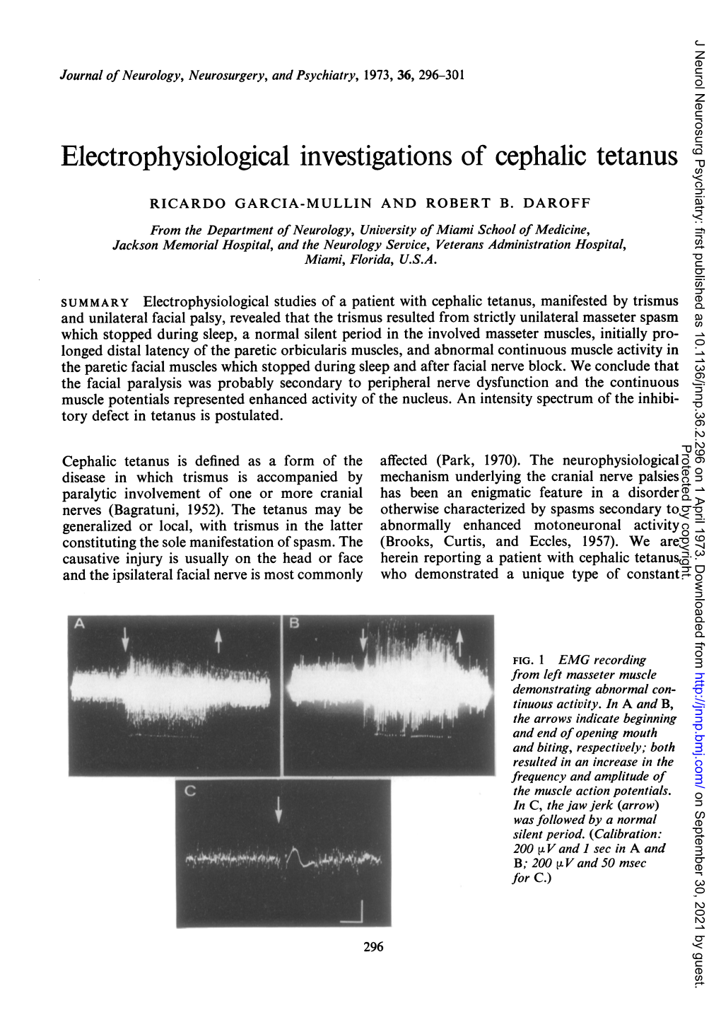 Electrophysiological Investigations of Cephalic Tetanus