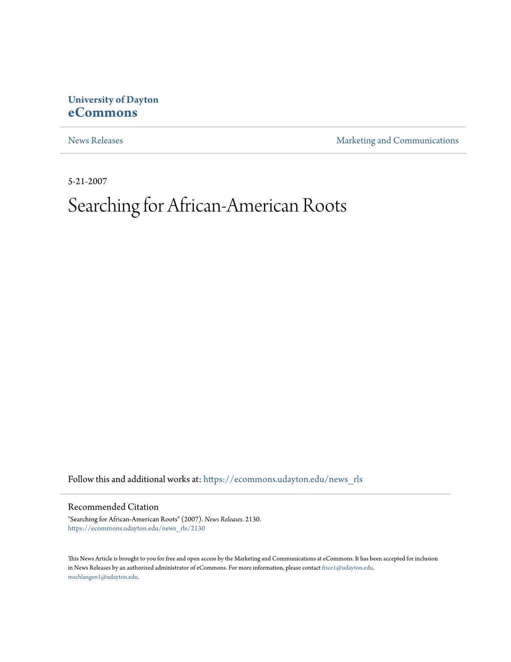 Searching for African-American Roots