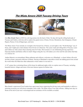 The Miata Amore 2020 Tuscany Driving Tours