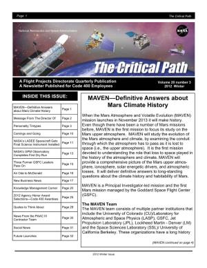 MAVEN—Definitive Answers About Mars Climate History