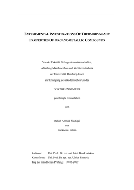 Experimental Investigations of Thermodynamic