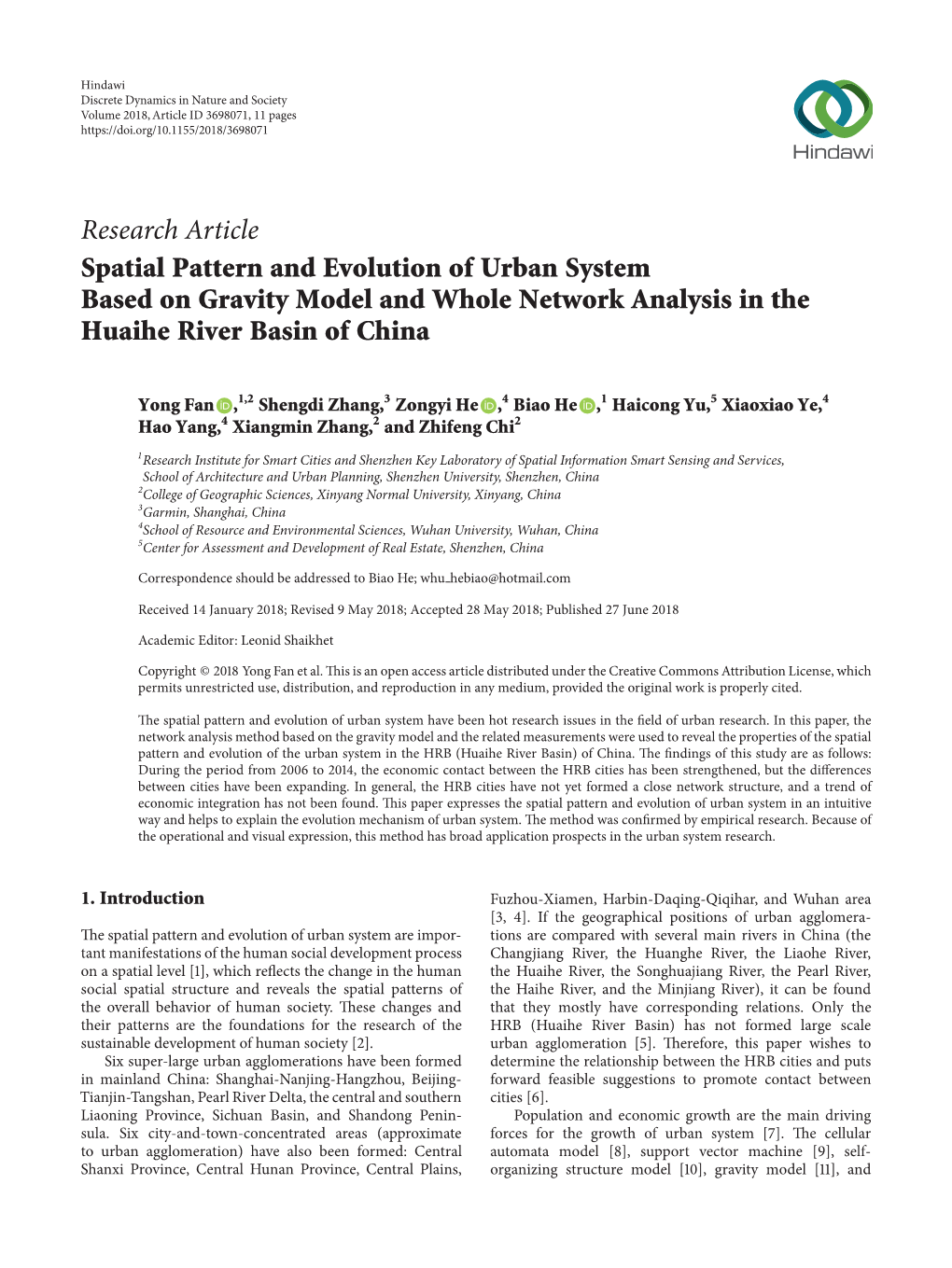 Spatial Pattern and Evolution of Urban System Based on Gravity Model and Whole Network Analysis in the Huaihe River Basin of China