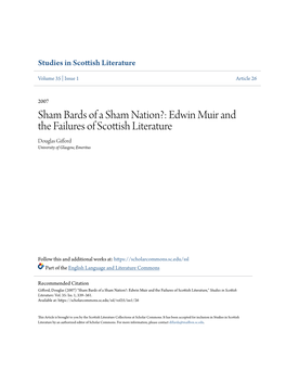 Edwin Muir and the Failures of Scottish Literature Douglas Gifford University of Glasgow, Emeritus