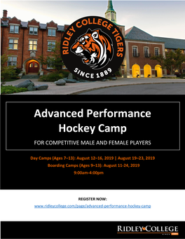 Advanced Performance Hockey Camp for COMPETITIVE MALE and FEMALE PLAYERS