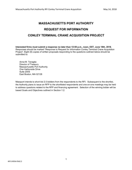 Massachusetts Port Authority Request for Information Conley Terminal Crane Acquisition Project