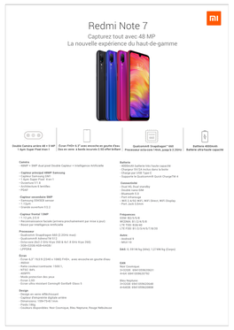 Redmi Note 7 Capturez Tout Avec 48 MP La Nouvelle Expérience Du Haut-De-Gamme