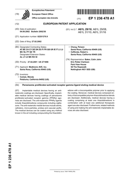 Peroxisome Proliferator-Activated Receptor Gamma Ligand Eluting Medical Device