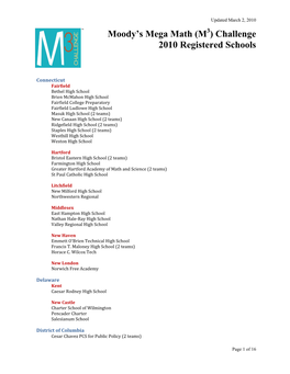 Moody's Mega Math (M ) Challenge 2010 Registered Schools