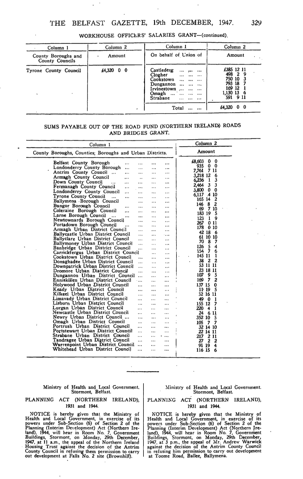 THE BELFAST GAZETTE, 19Th DECEMBER, 1947. 329