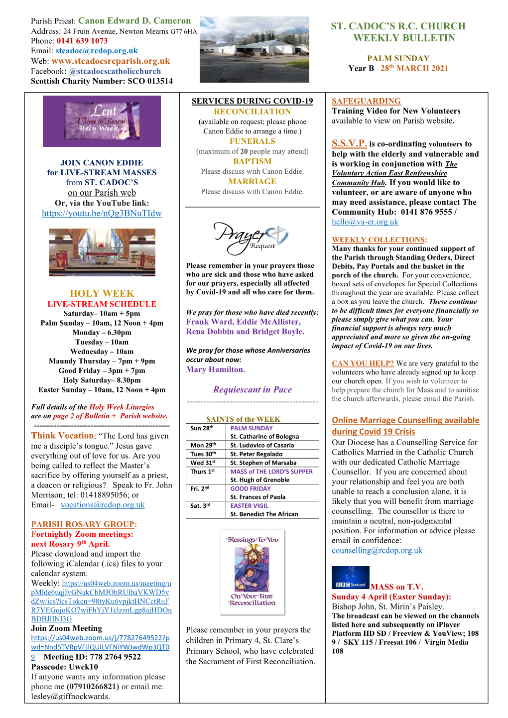 St. Cadoc's R.C. Church Weekly Bulletin Holy Week