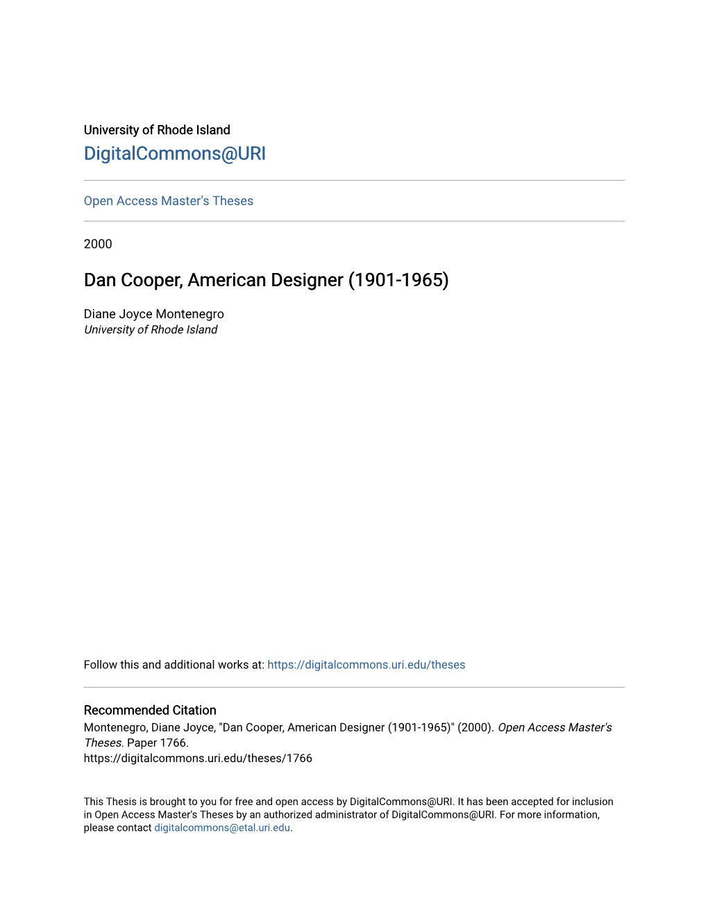 Dan Cooper, American Designer (1901-1965)