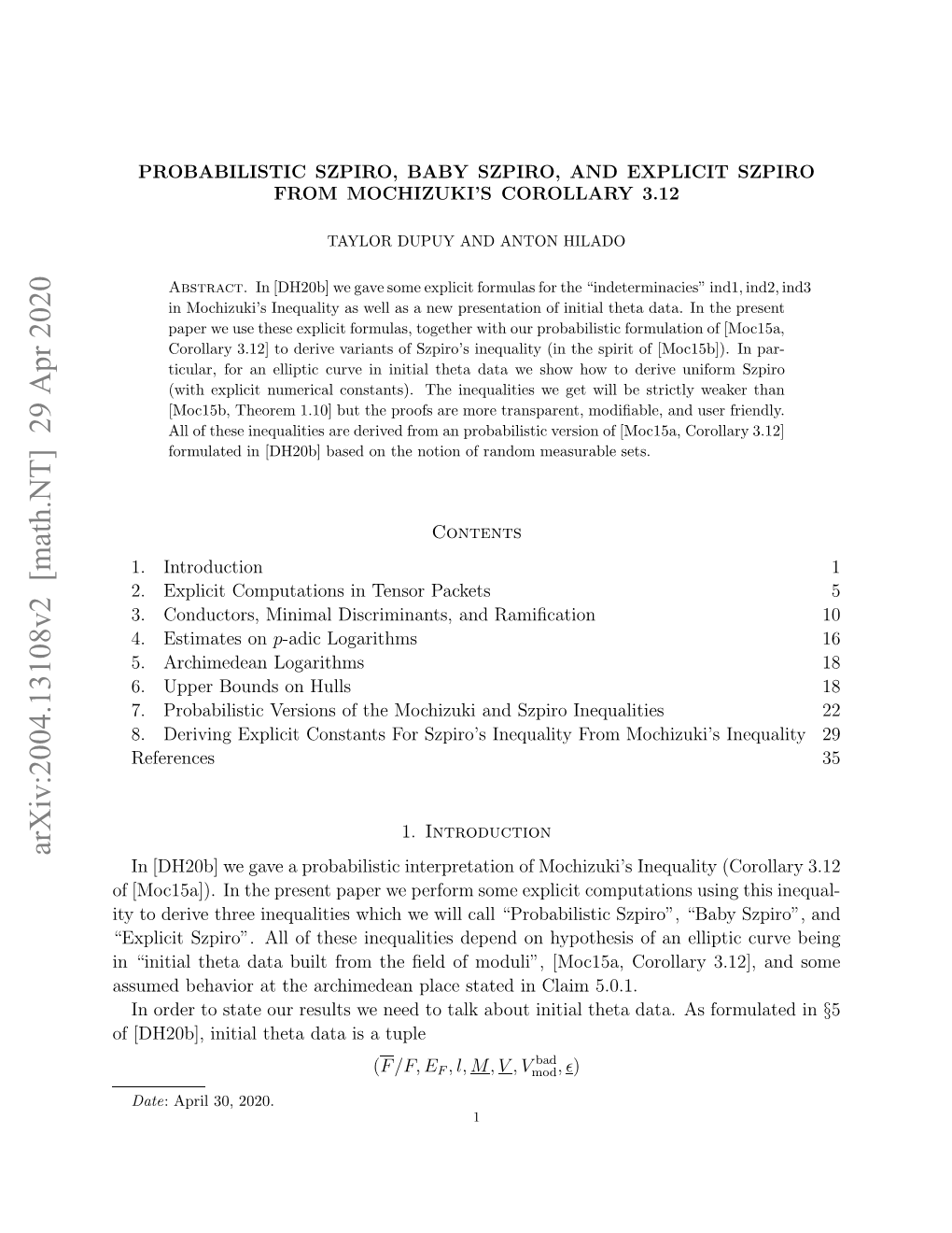 Arxiv:2004.13108V2 [Math.NT] 29 Apr 2020 N“Nta Ht Aabitfo H Edo Oui,[O1a Corollary 5.0.1