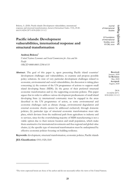 Pacific Islands: Development Vulnerabilities, International Journal Response and Structural Transformation