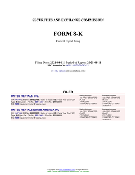 UNITED RENTALS, INC. Form 8-K Current Event Report Filed 2021-08-11