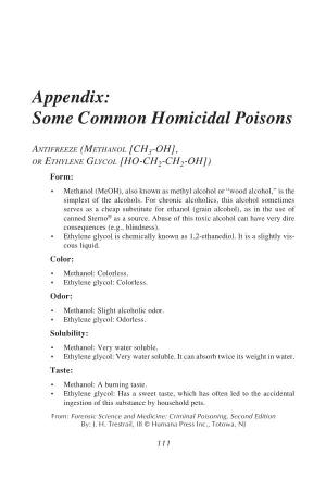 Appendix: Some Common Homicidal Poisons