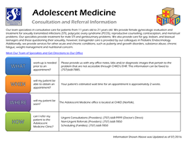 Adolescent Medicine Consultation and Referral Information