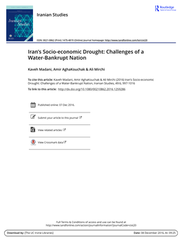 Iran's Socio-Economic Drought: Challenges of a Water-Bankrupt