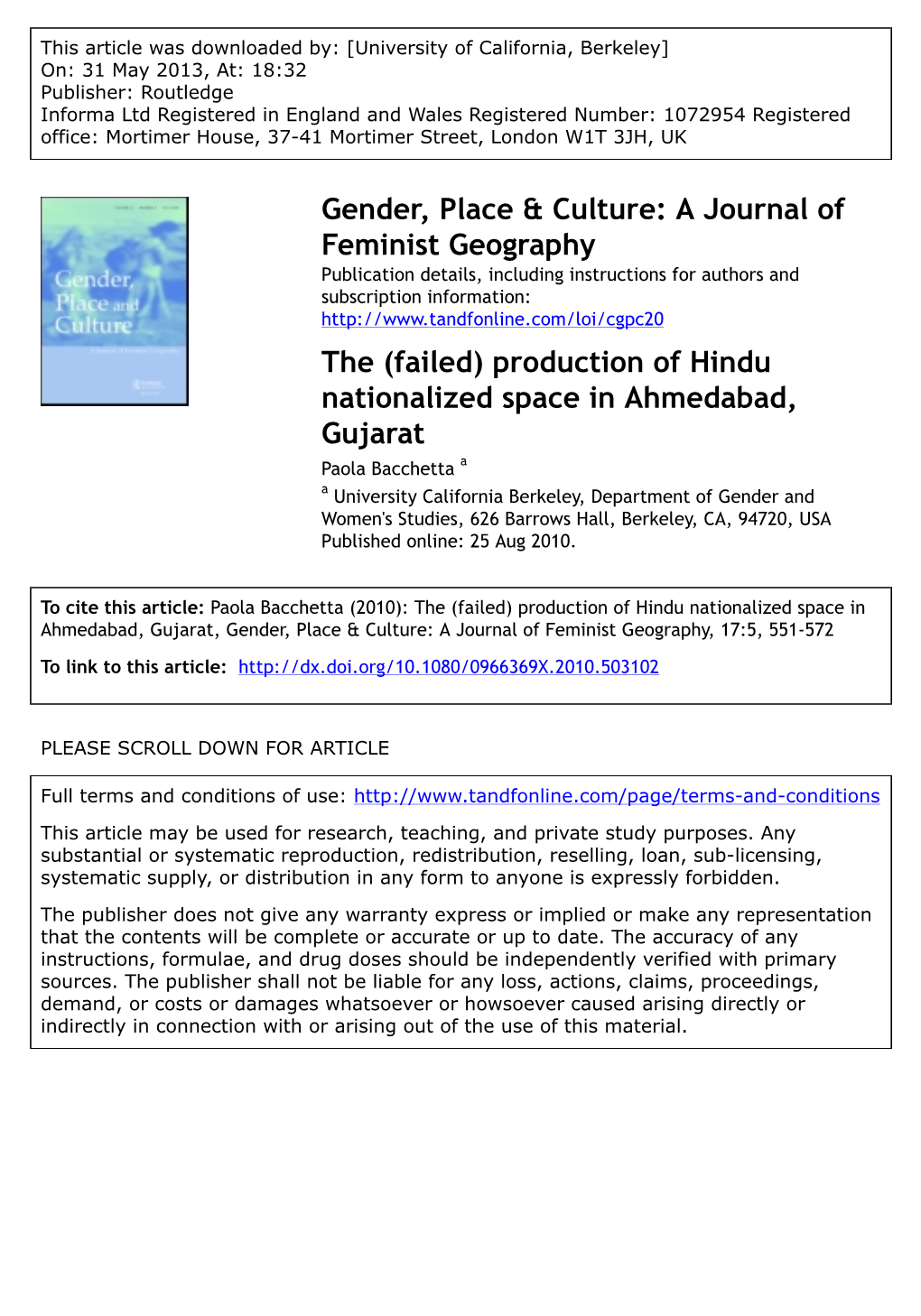 Production of Hindu Nationalized Space in Ahmedabad, Gujarat