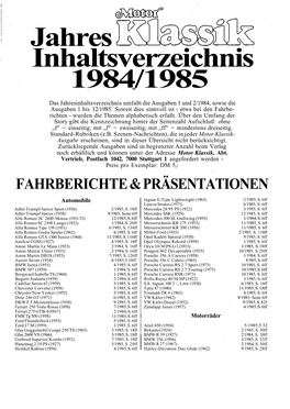 Jahres Inhaltsverzeichnis 1984/1985