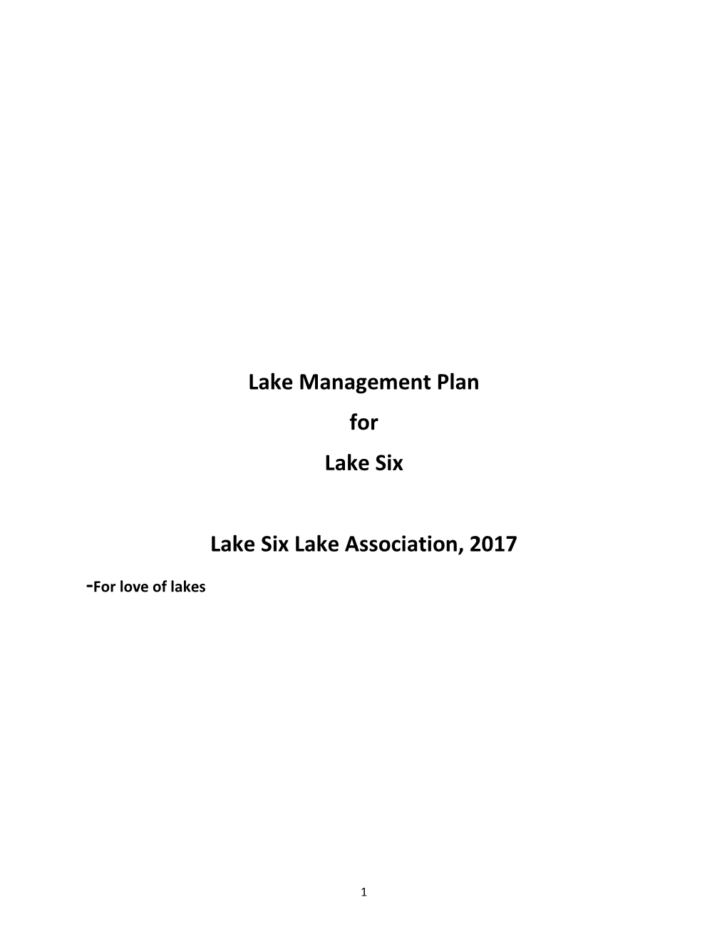 Lake Management Plan for Lake Six