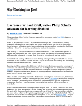 Lacrosse Star Paul Rabil, Writer Philip Schultz Advocate for Learning Disabled