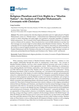 Religious Pluralism and Civic Rights in a “Muslim Nation”: an Analysis of Prophet Muhammad's Covenants with Christians