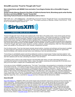 Siriusxm Launches "Food for Thought with Toure"