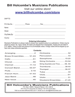 Bill Holcombe's Musicians Publications Visit Our Online Store!