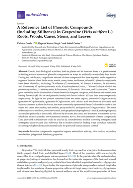 A Reference List of Phenolic Compounds (Including Stilbenes) in Grapevine (Vitis Vinifera L.) Roots, Woods, Canes, Stems, and Leaves